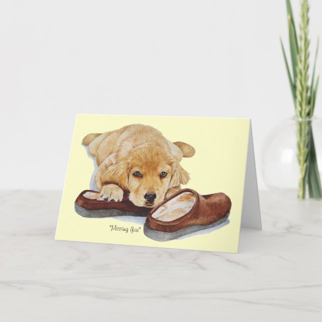 cute golden retriever pyppy dog missing you card (Front)