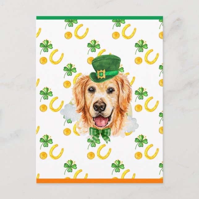Cute Golden Retriever Shamrock St. Patricks Day Holiday Postcard (Front)