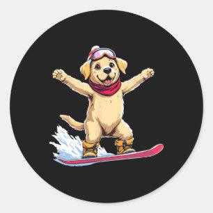 Cute Golden Retriever Snowboarding Adventure Classic Round Sticker