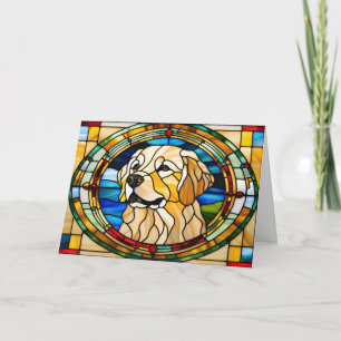 Cute Golden Retriever Stained Glass Card