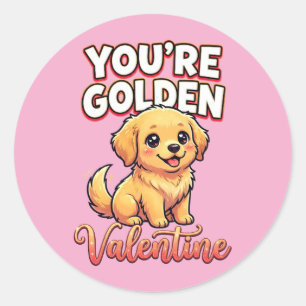 Cute Golden Retriever Valentine – You’re Golden Classic Round Sticker