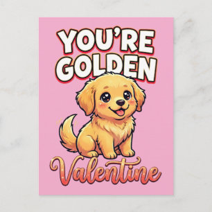 Cute Golden Retriever Valentine – You’re Golden Postcard