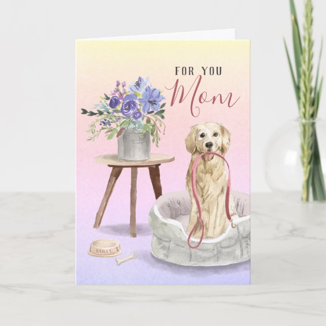 Cute Golden Retriever Watercolor Happy Birthday Card (Front)
