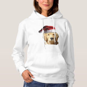 Cute Golden Retriever wearing a Santa Claus Hat Hoodie