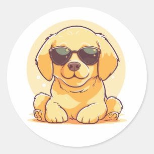 Cute Golden Retriever Wearing Sunglasses Classic Round Sticker