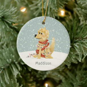 Cute Golden Retriever Winter Christmas Ceramic Tree Decoration