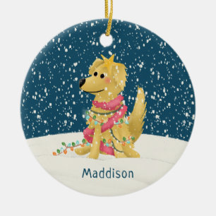Cute Golden Retriever Winter Dog Christmas Ceramic Tree Decoration