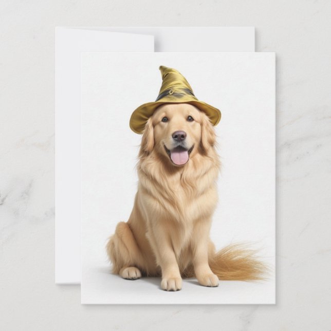 Cute Golden Retriever Witch Holiday Card (Front)