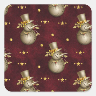 Cute Golden Snowman Square Sticker