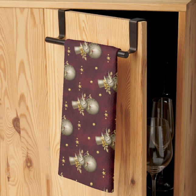 Cute Golden Snowman Tea Towel (Thirds Fold)