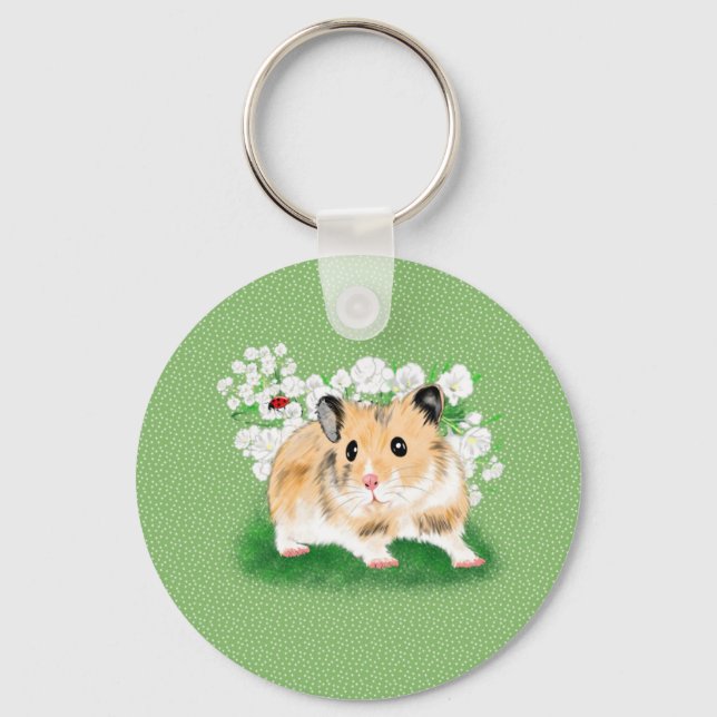 Cute golden Syrian Hamster art gifts accessories Key Ring (Front)