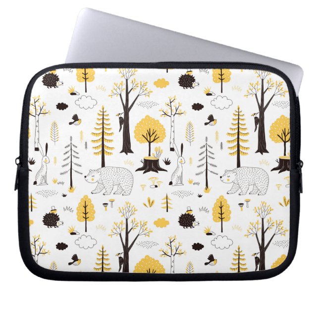 Cute Golden Woods Scene Pattern Laptop Sleeve (Front)