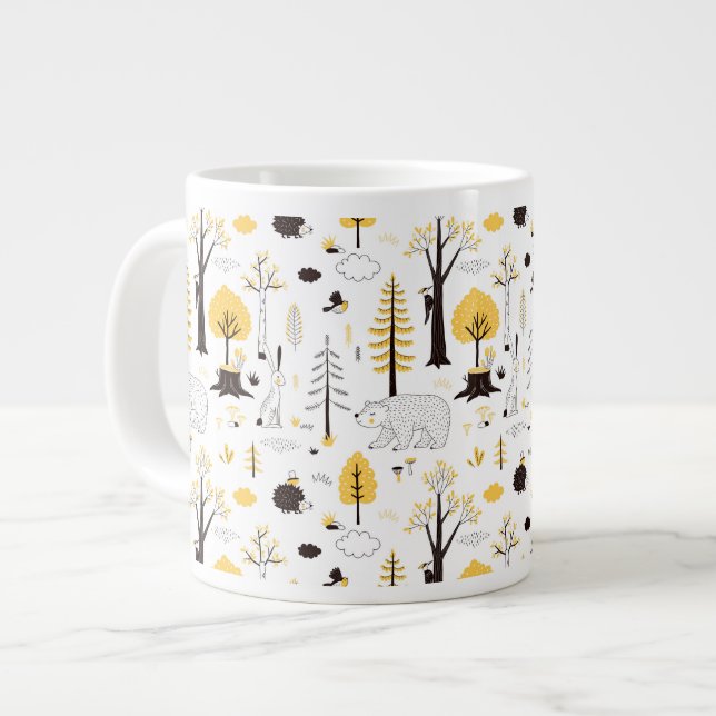 Cute Golden Woods Scene Pattern Large Coffee Mug (Front Left)