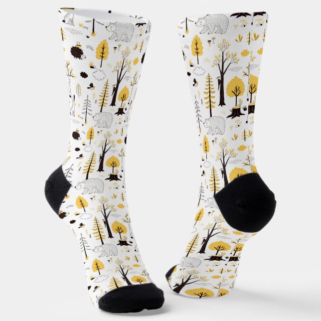 Cute Golden Woods Scene Pattern Socks (Angled)