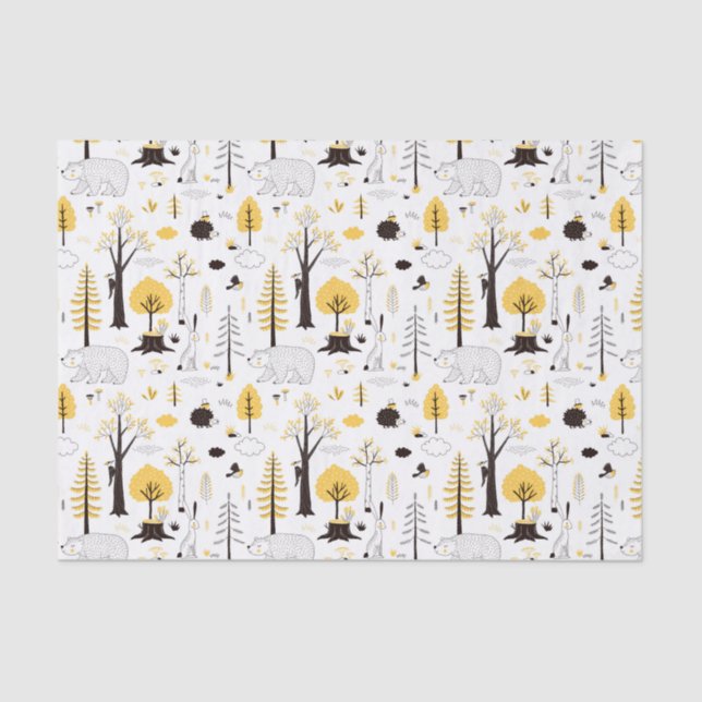 Cute Golden Woods Scene Pattern Tissue Paper (Front)