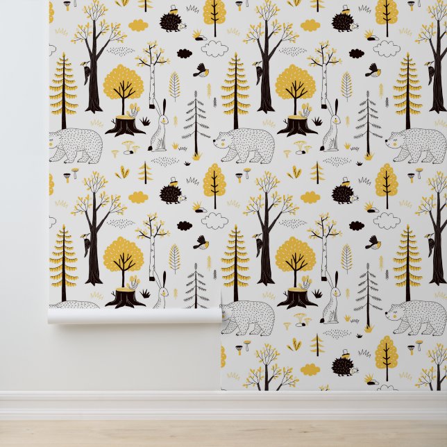 Cute Golden Woods Scene Pattern Wallpaper (Application)