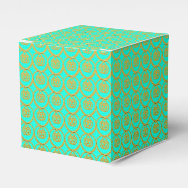 Cute Golden Yellow Pattern over Minty Green Favour Box (Front Side)