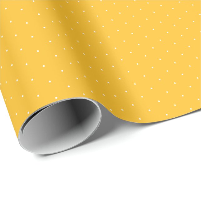 Cute golden yellow white tiny polka dots pattern wrapping paper (Roll Corner)