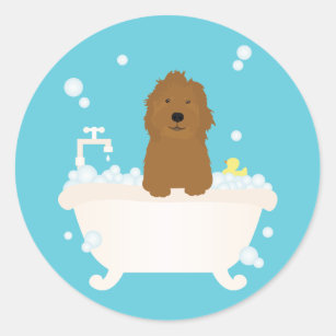 Cute Goldendoodle Bubble Bath Classic Round Sticker