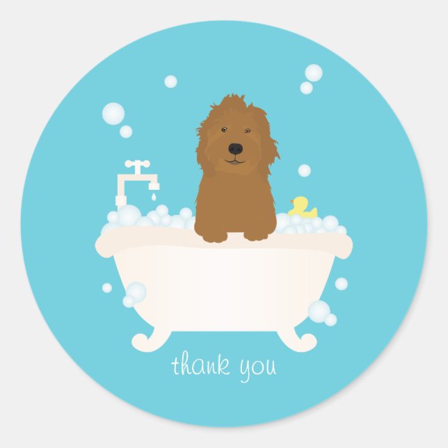 Cute Goldendoodle Bubble Bath Classic Round Sticker (Front)