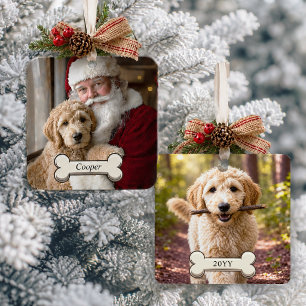 Cute Goldendoodle Dog 2-Photo Christmas Metal Tree Decoration