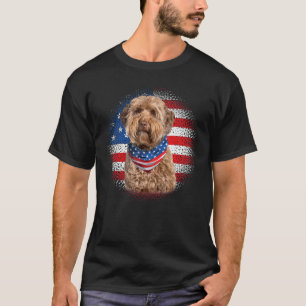 Cute Goldendoodle Dog American Flag Indepedence Da T-Shirt