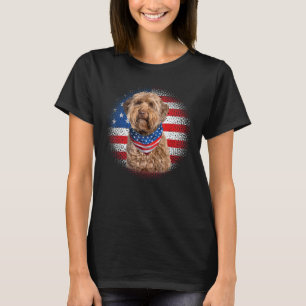 Cute Goldendoodle Dog American Flag Indepedence Da T-Shirt
