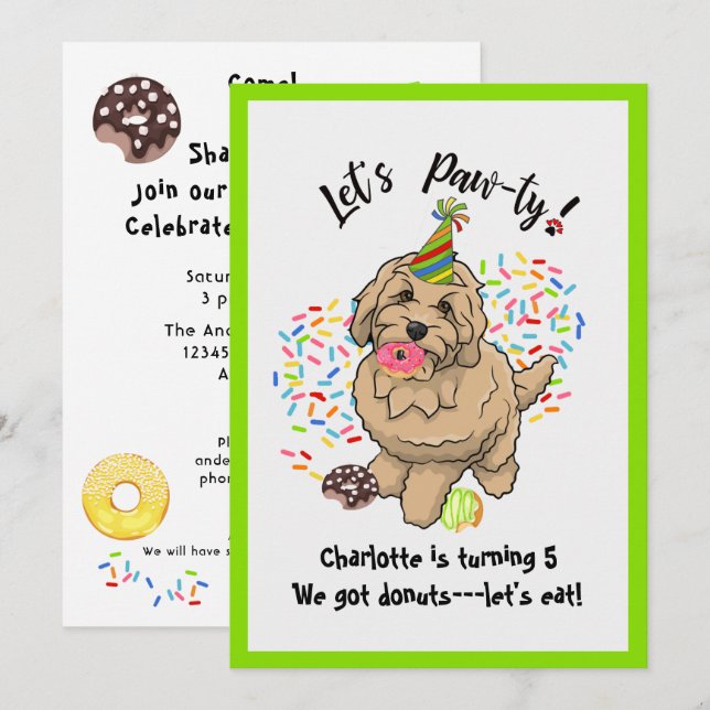 Cute Goldendoodle Dog  Birthday Party Invitation (Front/Back)