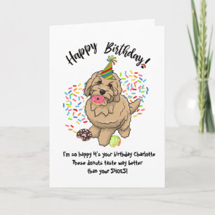 Cute Goldendoodle Dog Pet Birthday Card Doughnuts