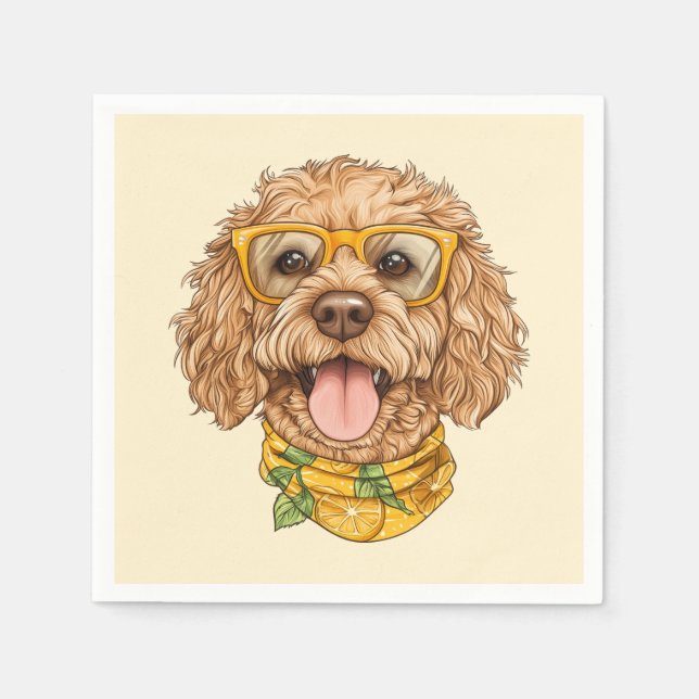 Cute Goldendoodle Dog Sunglasses Oranges Napkin (Front)