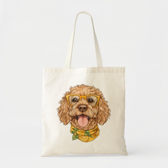 Cute Goldendoodle Dog Sunglasses Oranges Tote Bag (Front)