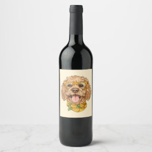 Cute Goldendoodle Dog Sunglasses Oranges Wine Label