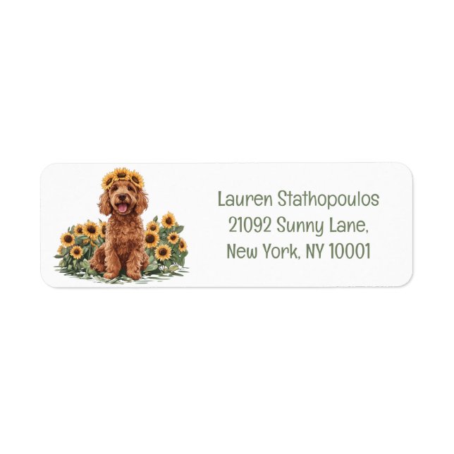 Cute Goldendoodle Dog Wearing A Sunflower Crown (Front)