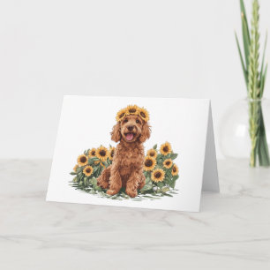 Cute Goldendoodle Dog Wearing A Sunflower Crown Card