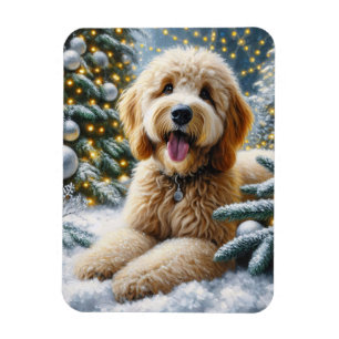 Cute Goldendoodle Dog Winter Wonderland Magnet