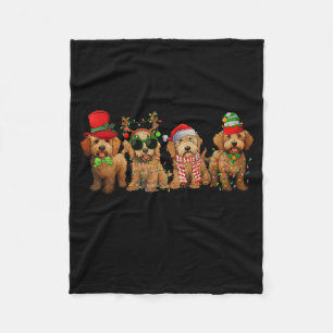 Cute Goldendoodle Dogs Christmas Lights Golden Doo Fleece Blanket