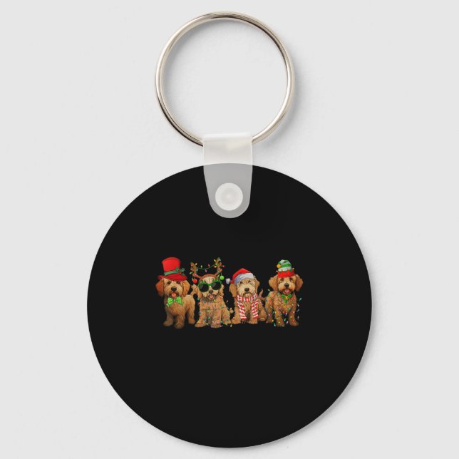 Cute Goldendoodle Dogs Christmas Lights Golden Doo Key Ring (Front)