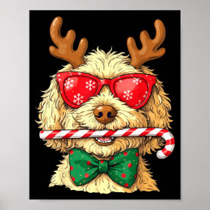 Cute Goldendoodle Dogs Christmas Lights Golden Doo Poster