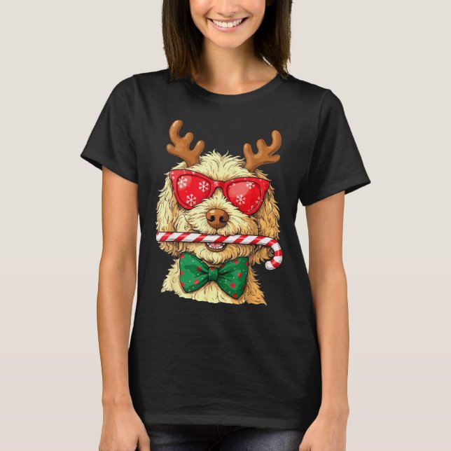 Cute Goldendoodle Dogs Christmas Lights Golden Doo T-Shirt (Front)