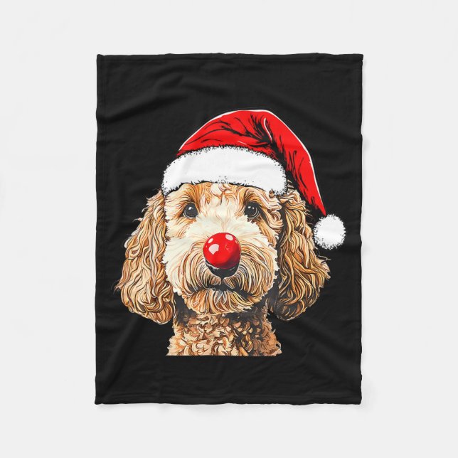 Cute Goldendoodle Dogs Christmas Santa Golden Dood Fleece Blanket (Front)