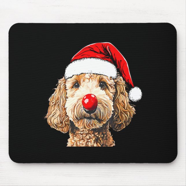 Cute Goldendoodle Dogs Christmas Santa Golden Dood Mouse Mat (Front)