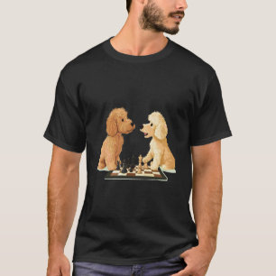 Cute Goldendoodle Dogs Playing Chess Board Game Fu T-Shirt