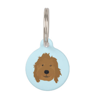 Cute Goldendoodle Face Blue Pet Tag