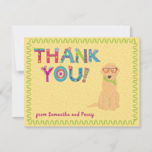 Cute Goldendoodle Fun Floral Letters   Thank You Card