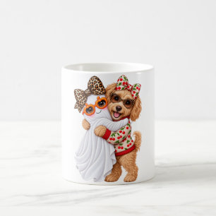 Cute Goldendoodle Ghost Halloween Autumn Art Coffee Mug