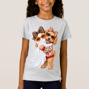 Cute Goldendoodle Ghost Halloween Autumn Art T-Shirt