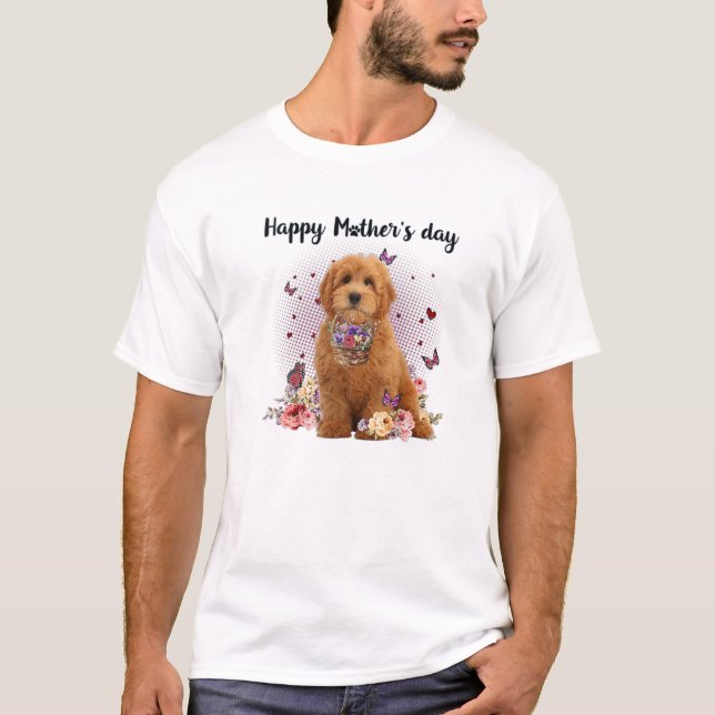 Cute Goldendoodle Mum Flower Happy Mother's Day Lo T-Shirt (Front)