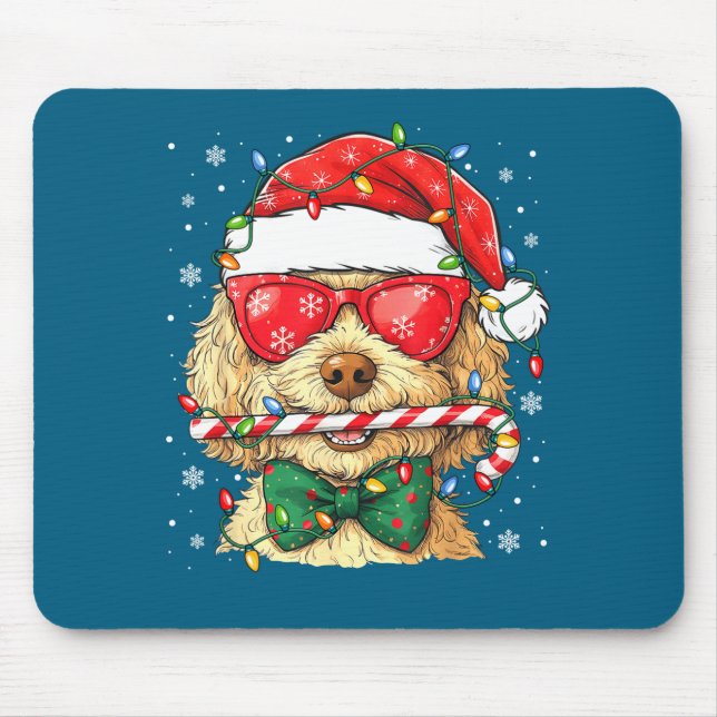 Cute Goldendoodle Santa Hat Xmas Lights Goldendood Mouse Mat (Front)