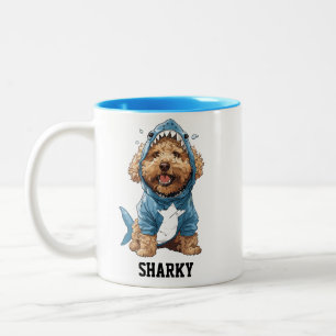 Cute Goldendoodle Shark Two-Tone Coffee Mug