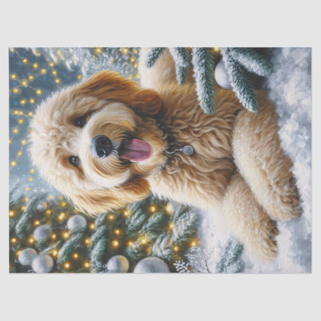 Cute Goldendoodle Winter Wonderland Decoupage Tissue Paper (Front)